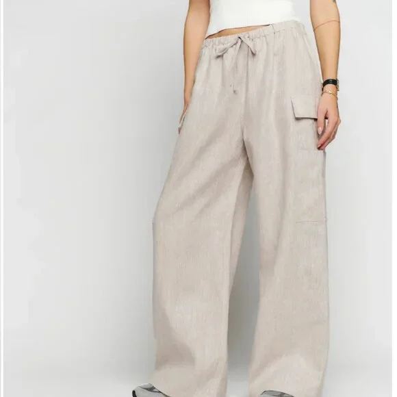 REFORMATION Ethan Linen Pant (OATMEAL) XS - Picture 3 of 4
